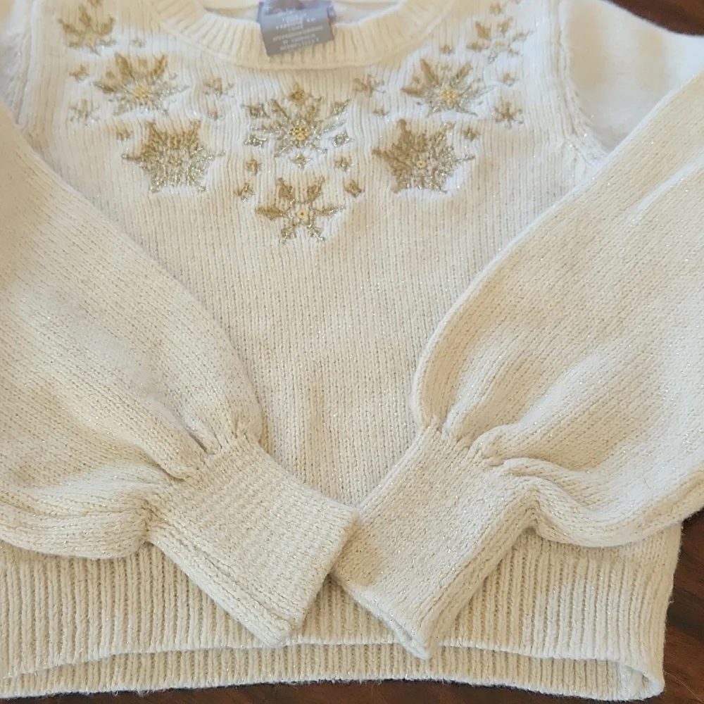 Tahari girls cream sweater with gold snowflakes and gold flecks size 3T - Picture 4 of 6